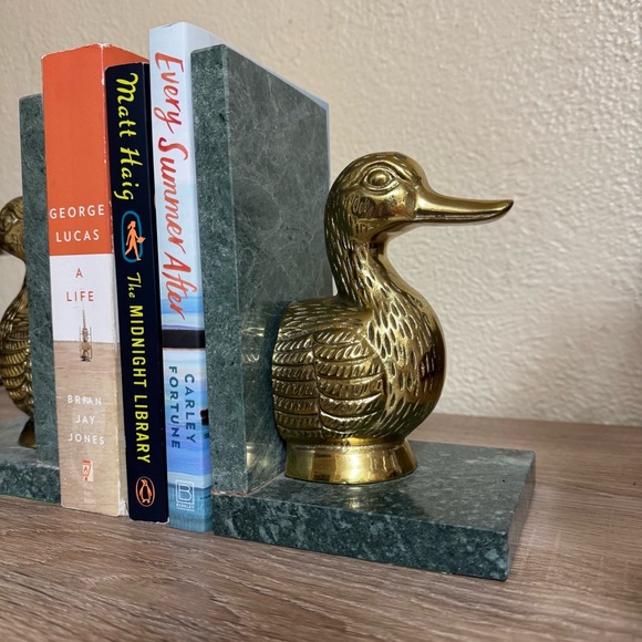 Vintage Green Marble Brass Duck Bookends MCM Elegant Decor - Picture 4 of 11
